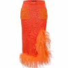 Orange Knit Midi Skirt