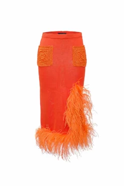 Orange Knit Midi Skirt