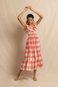 Birdie Dress In Pink Handloom Check -TUKE BAZAAR Sales Store BirdiedressinpinkhandloomcheckRVP 9627 scaled