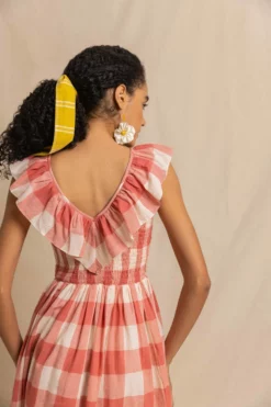 Birdie Dress In Pink Handloom Check -TUKE BAZAAR Sales Store BirdiedressinpinkhandloomcheckRVP 9668 scaled