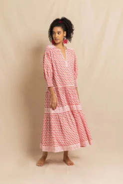 Eve Dress In Coral Falling Blocks -TUKE BAZAAR Sales Store EveDressinCoralFallingBlocksRVP 8334 scaled