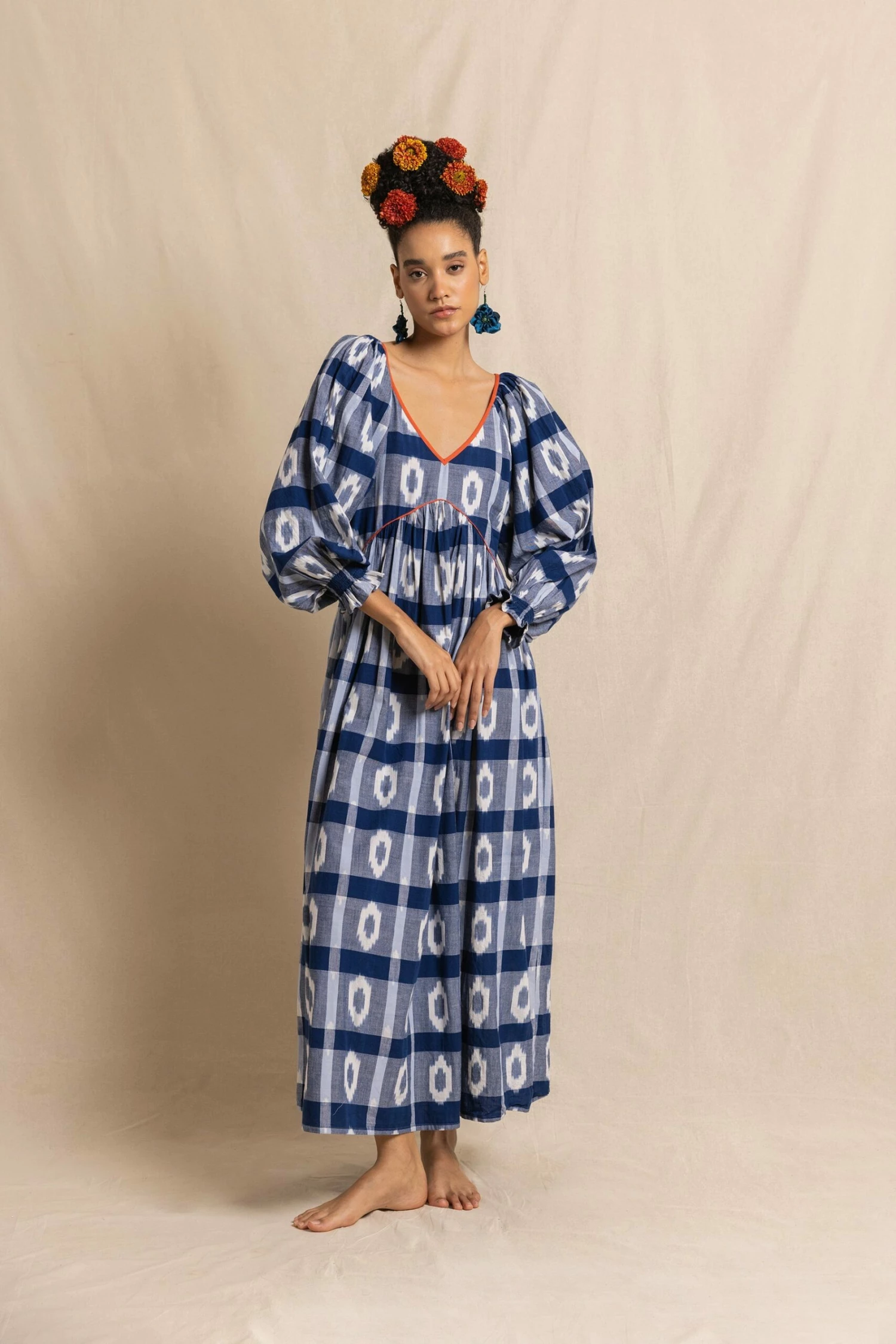 Frida Dress In Blue Handloom Ikat 3 Frida Dress In Blue Handloom Ikat - Image 3