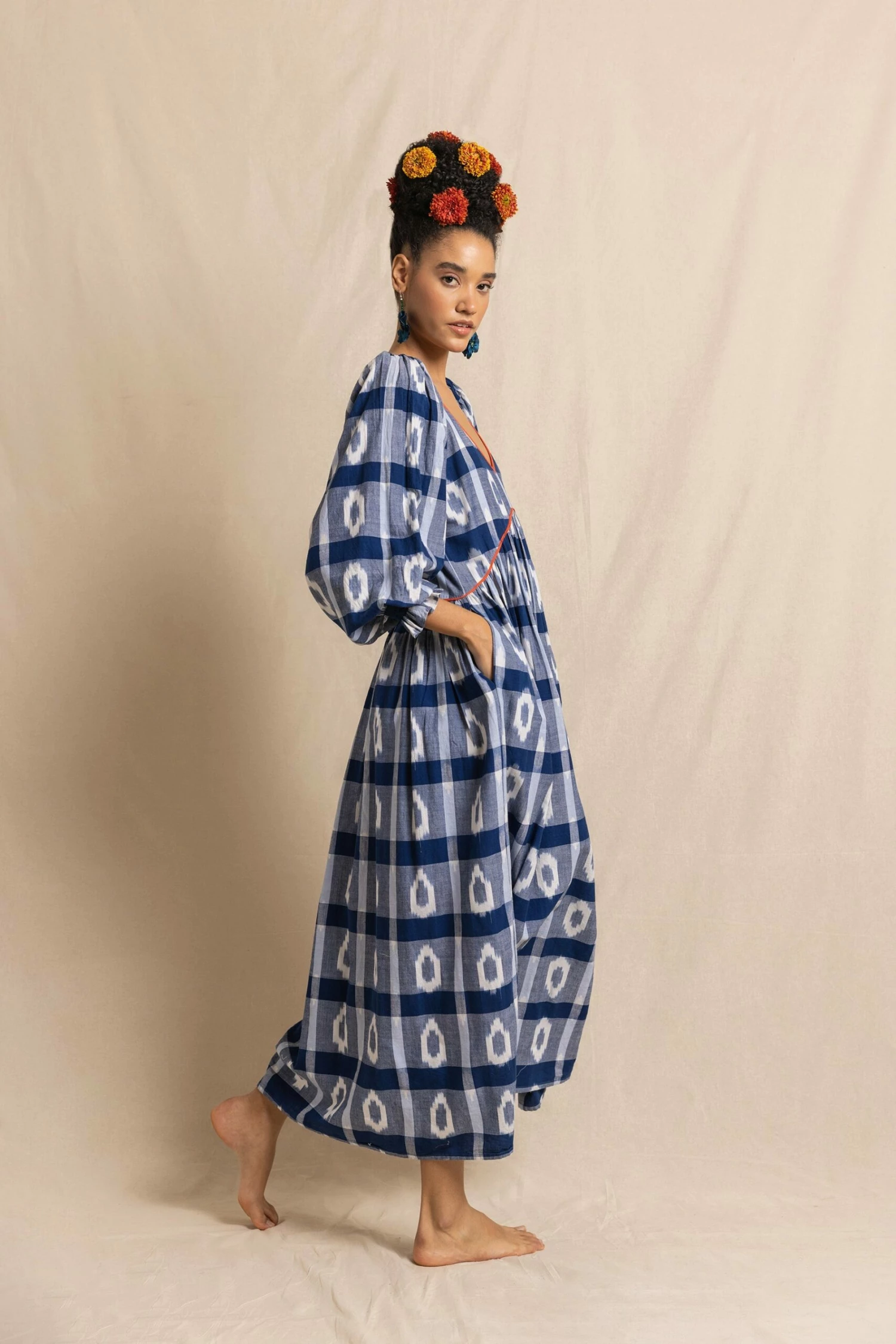 Frida Dress In Blue Handloom Ikat 2 Frida Dress In Blue Handloom Ikat - Image 2