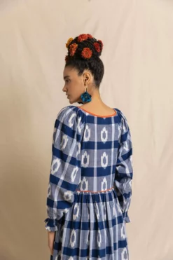 Frida Dress In Blue Handloom Ikat 11 Frida Dress In Blue Handloom Ikat -TUKE BAZAAR Sales Store FridainbluehandloomikatRVP 0442 scaled