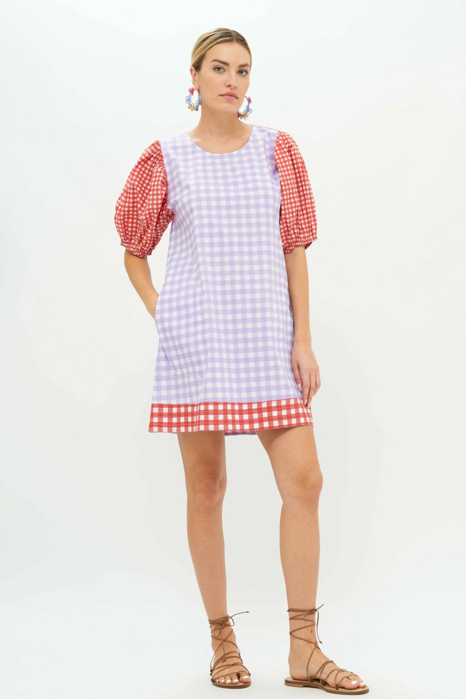Puff Crew Neck- Gingham Lavender 2 Puff Crew Neck- Gingham Lavender - Image 2