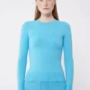 Aqua Peachskin Long Sleeve Crew Neck