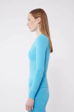 Aqua Peachskin Long Sleeve Crew Neck -TUKE BAZAAR Sales Store JOOSTRICOT2023013132152