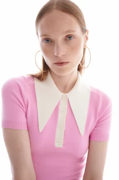 Sweet Pink/Ice Water Peachskin Short Sleeve Polo -TUKE BAZAAR Sales Store JOOSTRICOT2023013132214