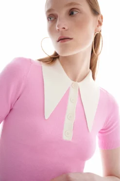 Sweet Pink/Ice Water Peachskin Short Sleeve Polo -TUKE BAZAAR Sales Store JOOSTRICOT2023013132227