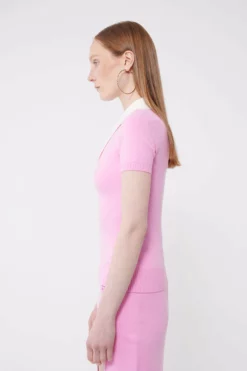 Sweet Pink/Ice Water Peachskin Short Sleeve Polo -TUKE BAZAAR Sales Store JOOSTRICOT2023013132246