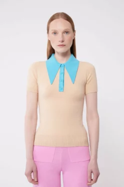 Fieno / Aqua Peachskin Short Sleeve Polo