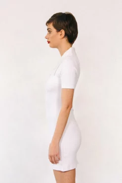Ice Water Peachskin Rib Mini Polo Dress -TUKE BAZAAR Sales Store JoosTricot mini polo dress white 3