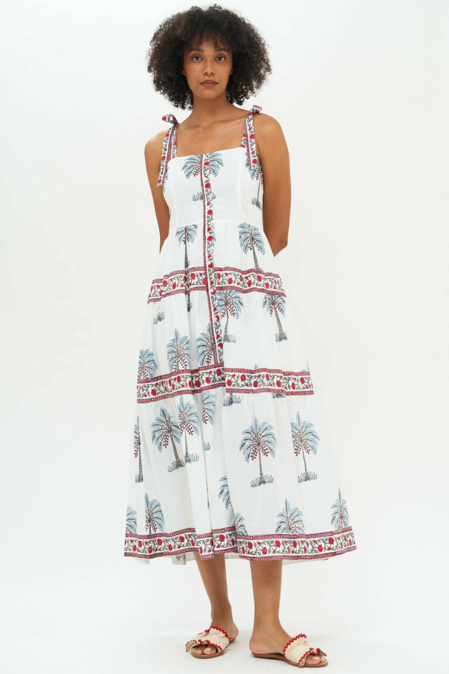 Tie Strap Button Midi- Kiawah Red 1 Tie Strap Button Midi- Kiawah Red