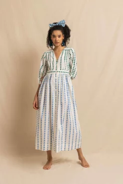 Kitty Dress In Blue/Green Polka