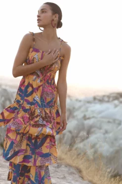 Tie Strap Smocked Midi- Kruger Saffron -TUKE BAZAAR Sales Store KrugerSaffron TieStrapSmocekdMidi 2 scaled