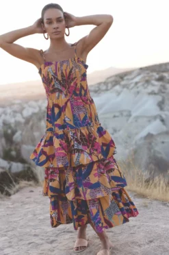 Tie Strap Smocked Midi- Kruger Saffron -TUKE BAZAAR Sales Store KrugerSaffron TieStrapSmockedMidi 3 scaled