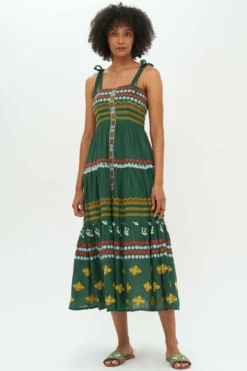 Tie Strap Embroidered Midi- Lucknow Green