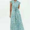 Ruffle Collar Button Maxi- Mondavi Green