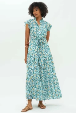 Ruffle Collar Button Maxi- Mondavi Green