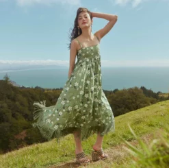 Gavin Embroidered Fringe Midi Dress -TUKE BAZAAR Sales Store MtTam 23009 511 4141