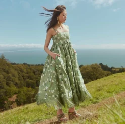 Gavin Embroidered Fringe Midi Dress -TUKE BAZAAR Sales Store MtTam 23009 511 4224