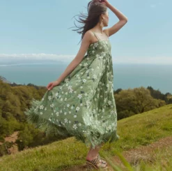 Gavin Embroidered Fringe Midi Dress -TUKE BAZAAR Sales Store MtTam 23009 511 4263