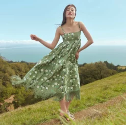 Gavin Embroidered Fringe Midi Dress