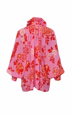 Pussy-Bow Blouse -TUKE BAZAAR Sales Store NA001 PinkandRedMonoRoses 2