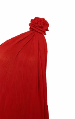 One Shoulder Rosette Blouse -TUKE BAZAAR Sales Store NA035 Red 3