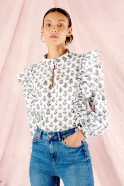 Milly Ruffle Shirt In Iris