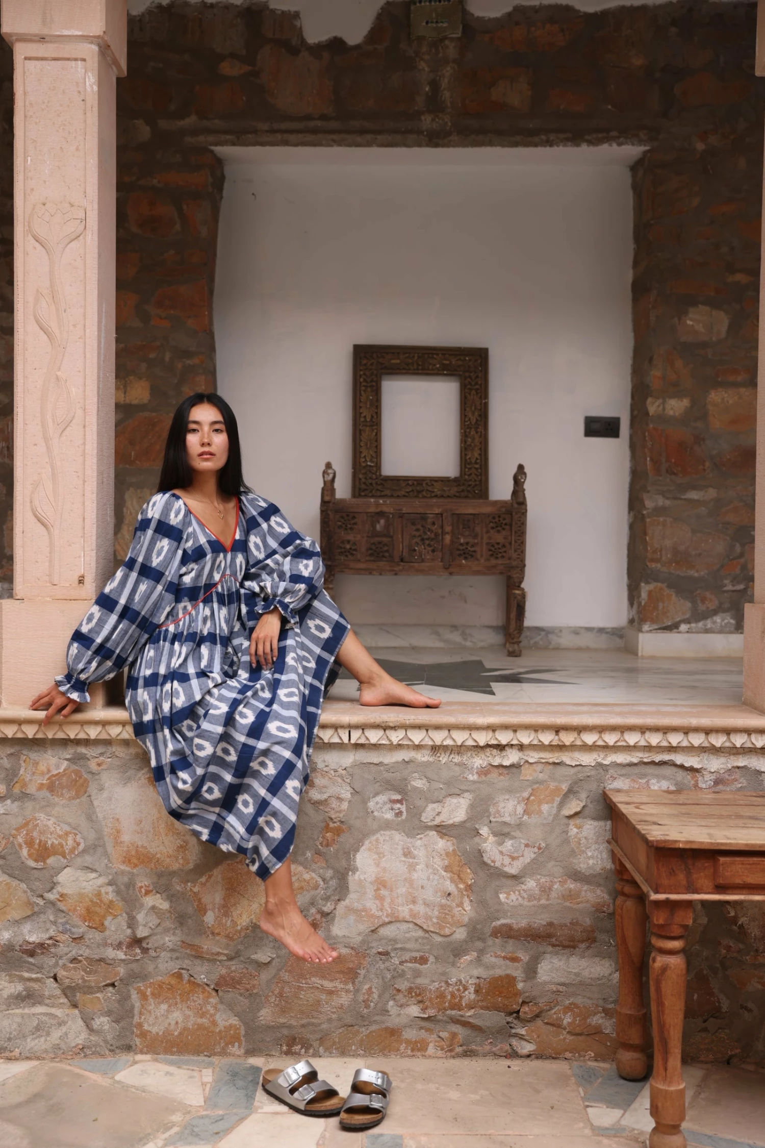 Frida Dress In Blue Handloom Ikat 4 Frida Dress In Blue Handloom Ikat - Image 4