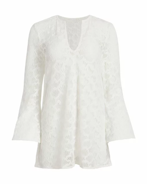 Quick-Drying Lace Cover-Up -TUKE BAZAAR Sales Store STY 1562 LaceTunic CoralLaceinCloudDancer E scaled