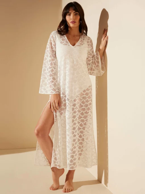 Quick-Drying Lace Caftan -TUKE BAZAAR Sales Store STY 1671 Quick Drying Lace Bell Sleeve Long Dress Cloud FRONT 2400x3200 1 scaled