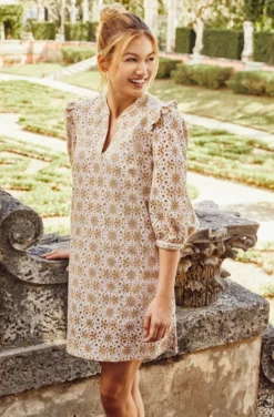 Isabella Dress - Embroidered Cotton Eyelet - Latte