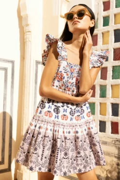 Smocked Square Neck Mini- Paradiso Navy