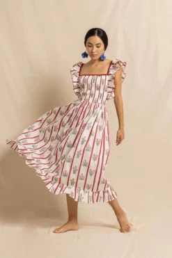 Tess Dress In Red Jaipur Flower Stripe