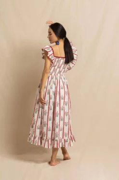 Tess Dress In Red Jaipur Flower Stripe -TUKE BAZAAR Sales Store TessdressinredJaipurstripeRVP 9397 scaled